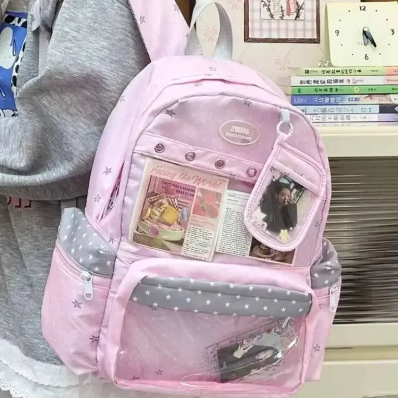 nouveau sac à dos ita y2k mignon à étoiles et pois grande capacité pour étudiants, sac d'école personnalisable, sac à dos d'extérieur décontracté pour voyage