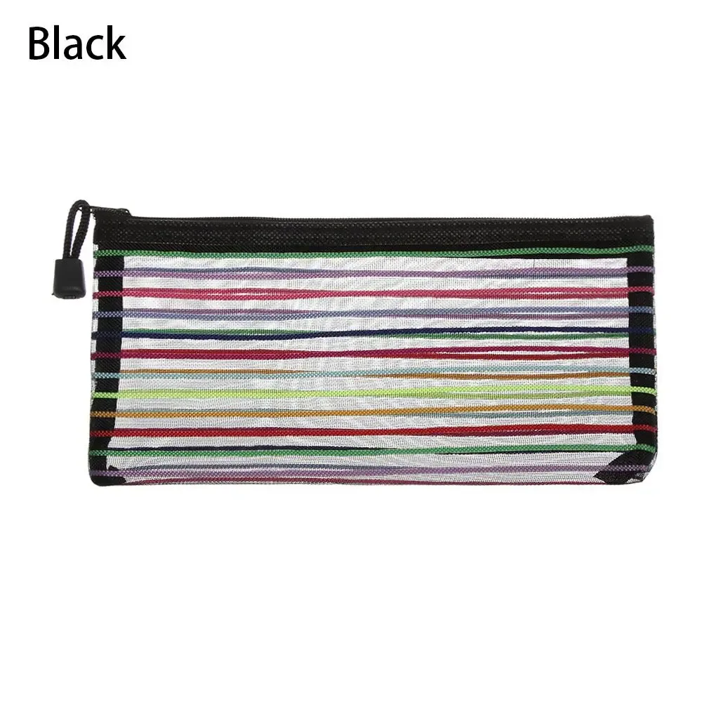 1pc mode couleur unie cosmétique arc-en-ciel couleur nylon maquillage maille stylo sac grille fermeture éclair trousse à crayons stockage cosmétique