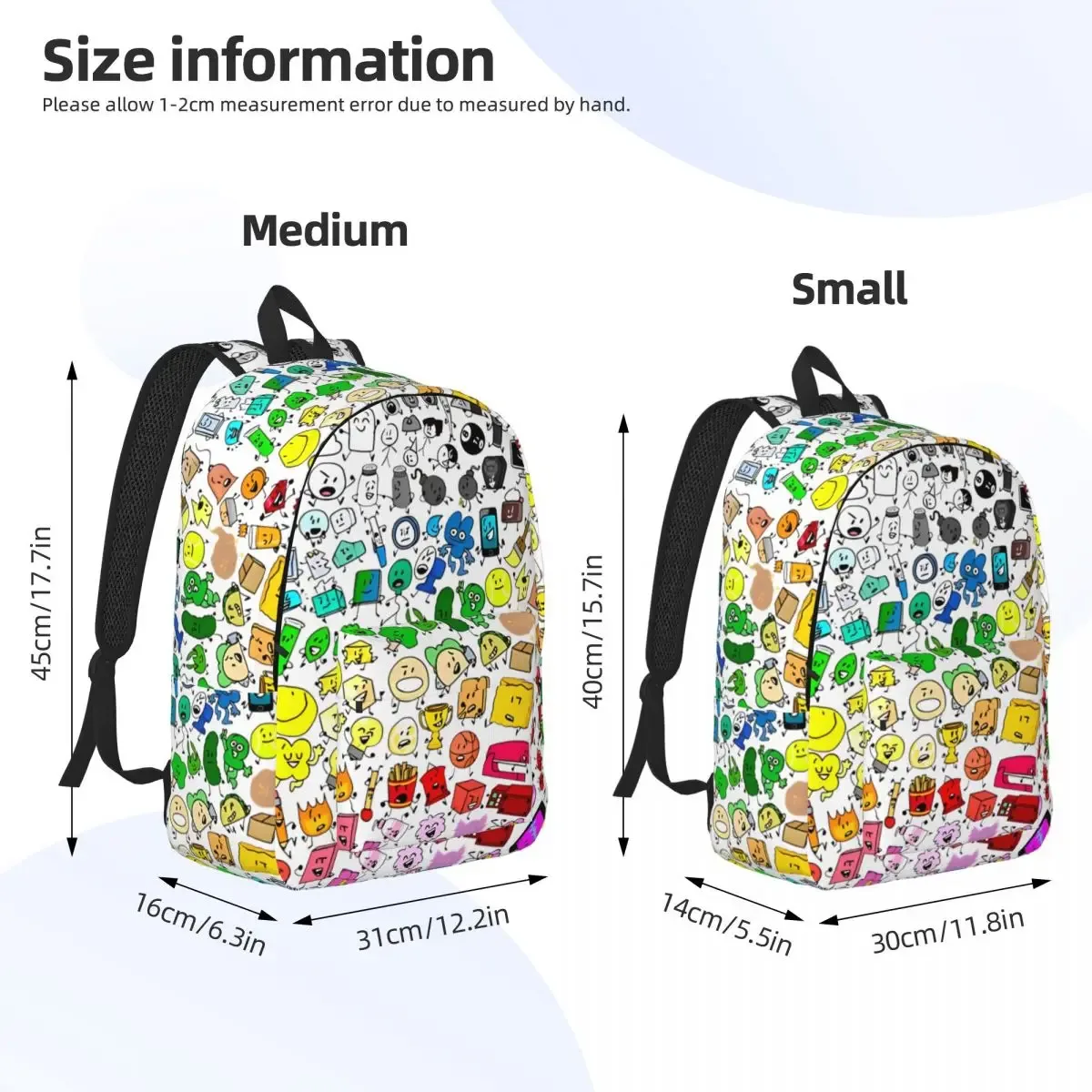 bfdi-sac à dos de tous les personnages pour ordinateur portable, sac de sport et de bataille d'affaires, sac à dos cool inanimate insanity, sac lancé par ordinateur, replisland daypack