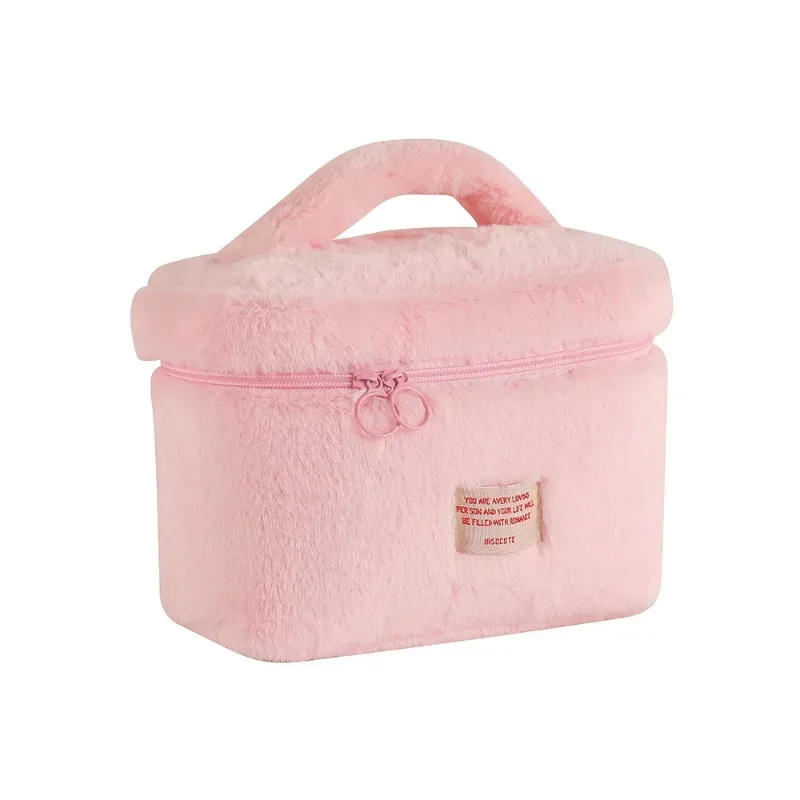 sacs de maquillage en peluche douce pour femmes, grande capacité, organisateur de cosmétiques quotidiens, fourre-tout de style simple, trousse de toilette de voyage, sac a main