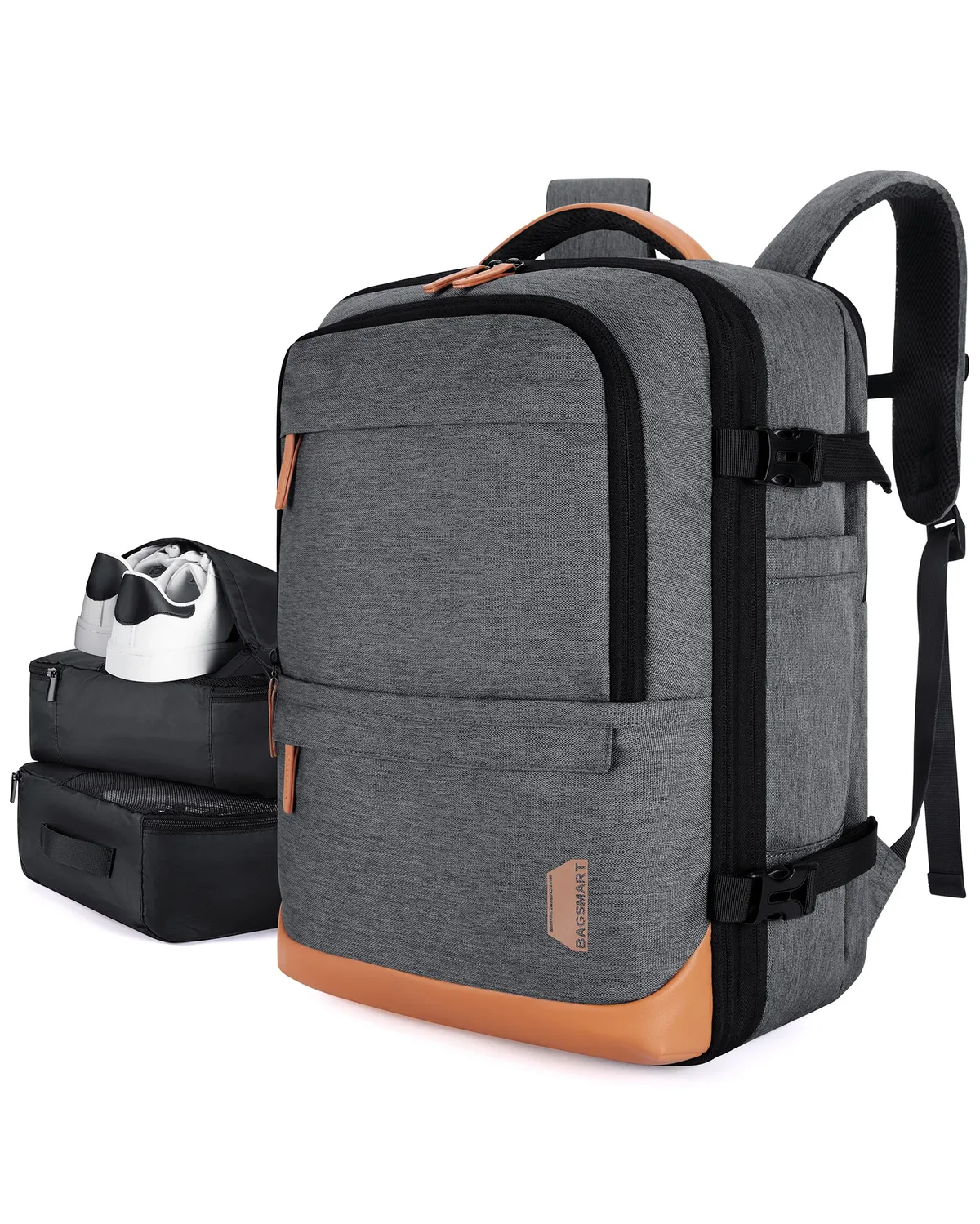 bagsmart 4 pièces sac à dos de voyage cabine sac à dos avec cubes d'emballage 40l sacs à dos étanches extensibles pour les femmes
