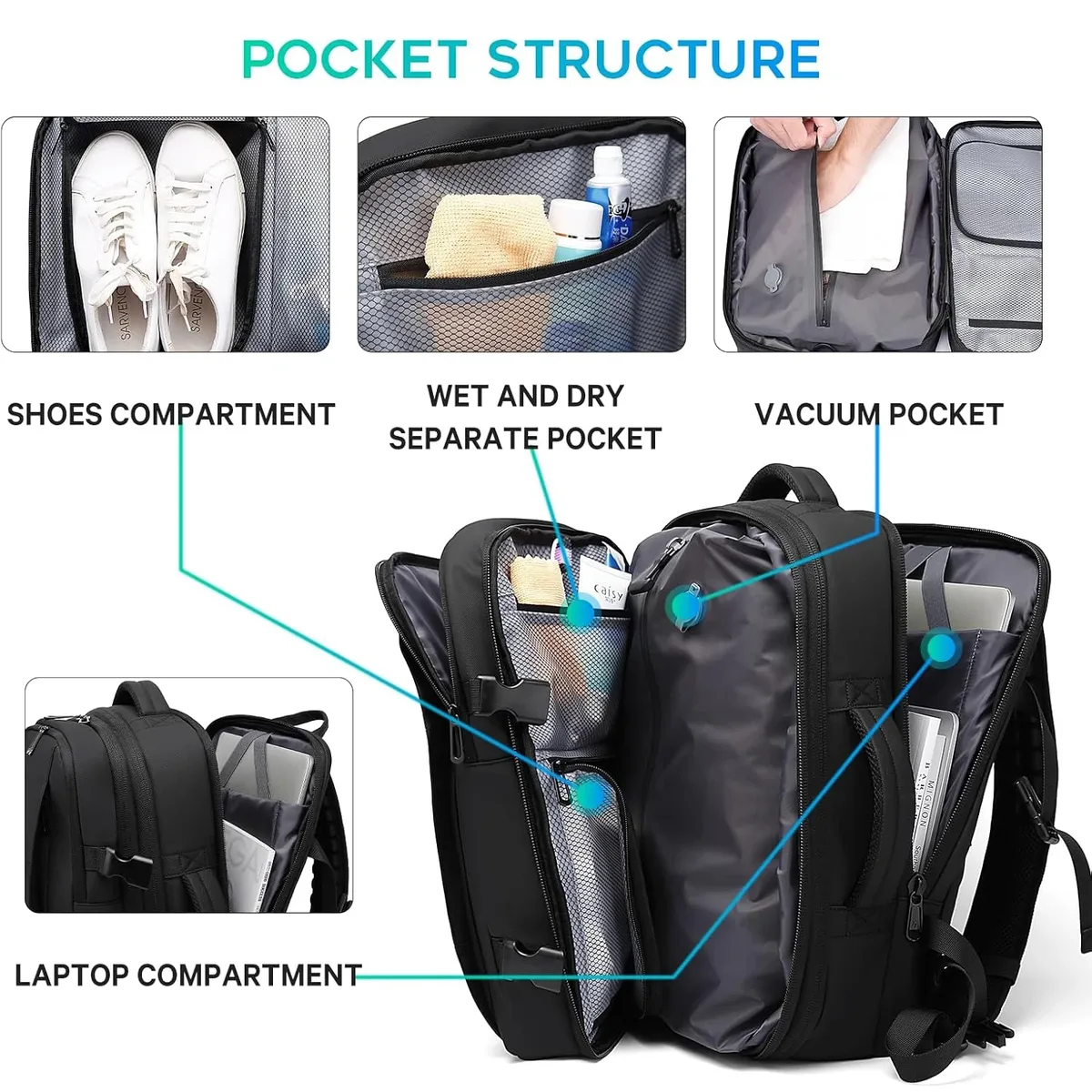 bange – sac à dos de voyage extensible pour hommes, avec compression sous vide, pour ordinateur portable de 17 pouces, grand sac à dos d'école d'affaires pour la randonnée