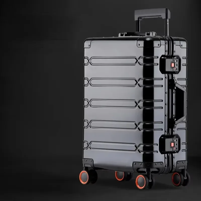 valise de voyage en alliage aluminium-magnésium pour hommes, bagage à roulettes pour affaires, bagage cabine à roulettes.