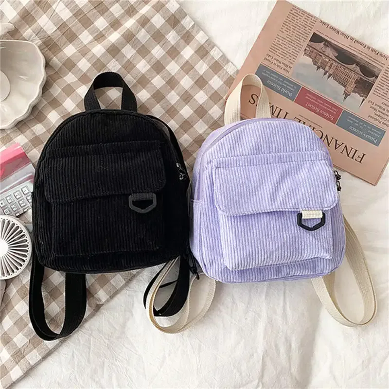 mini sac en velours côtelé brodé pour femmes, simple, couleur unie, mode filles, petit sac à dos de voyage en plein air pour dames