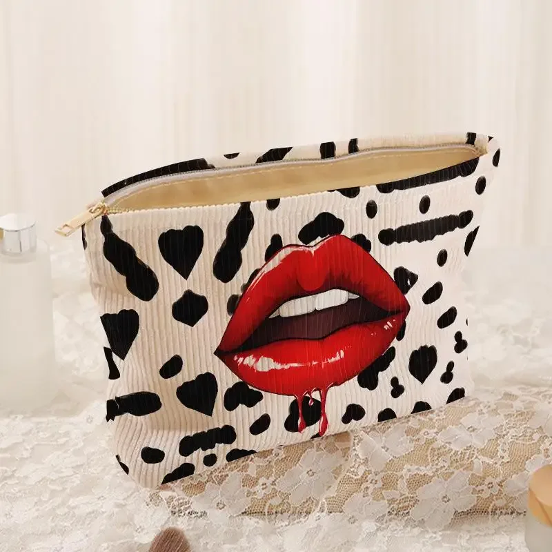 pochette cosmétique en velours côtelé avec fermeture éclair sécurisée pour les voyages et le rangement quotidien du maquillage