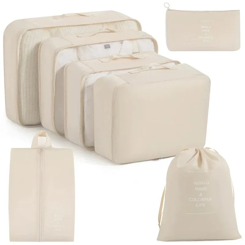 ensemble d'organisateurs de voyage 7/8/9 pièces, cubes de rangement pour valise, sacs de rangement portables pour bagages, pochette de rangement pour vêtements et chaussures, pliable