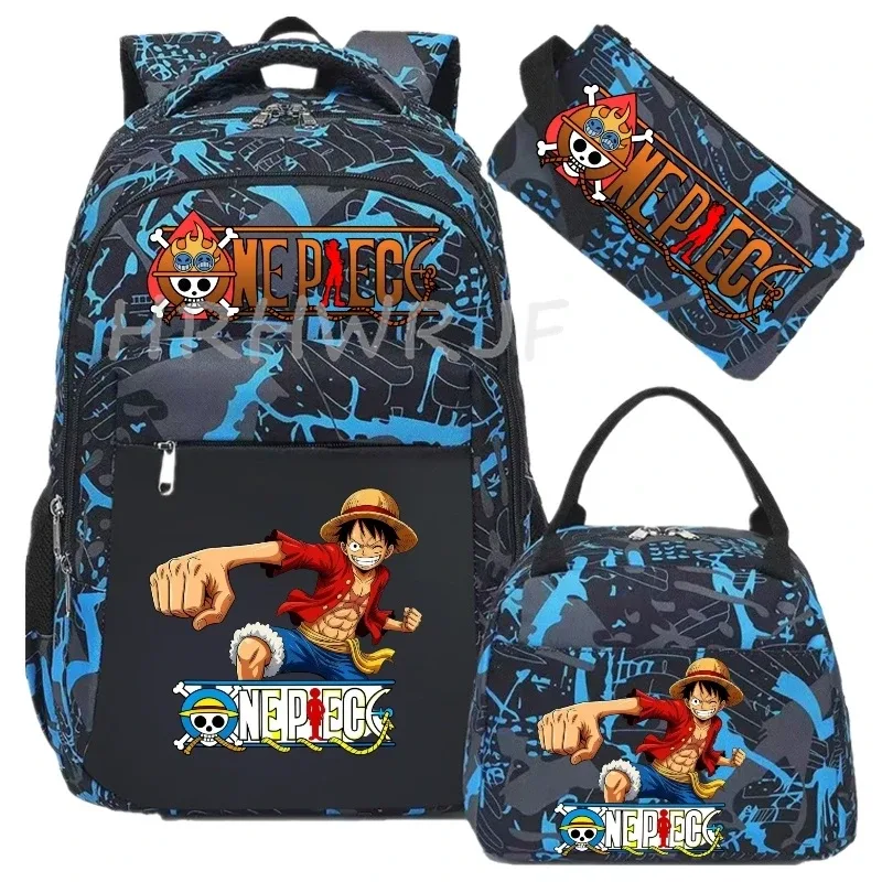 sac à dos one piece monkey d luffy 3 pièces camouflage pour adolescents, sacs d'école pour ordinateur portable, collégiens/lycéens, sacs de voyage en plein air, mochilas