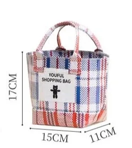 sac fourre-tout tissé rayé grande capacité, sac à main portable, sac de shopping extérieur