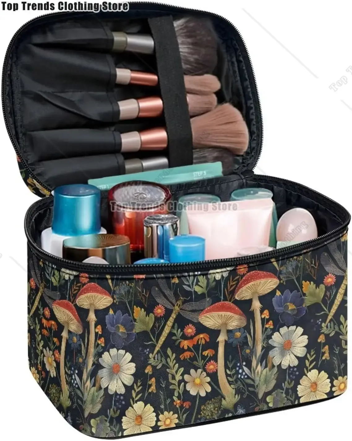 bronwn-trousse de maquillage portable avec fermeture à glissière, sac de toilette, fourre-tout pour cosmétiques, poudres imprimées, rétro, salle plus lente
