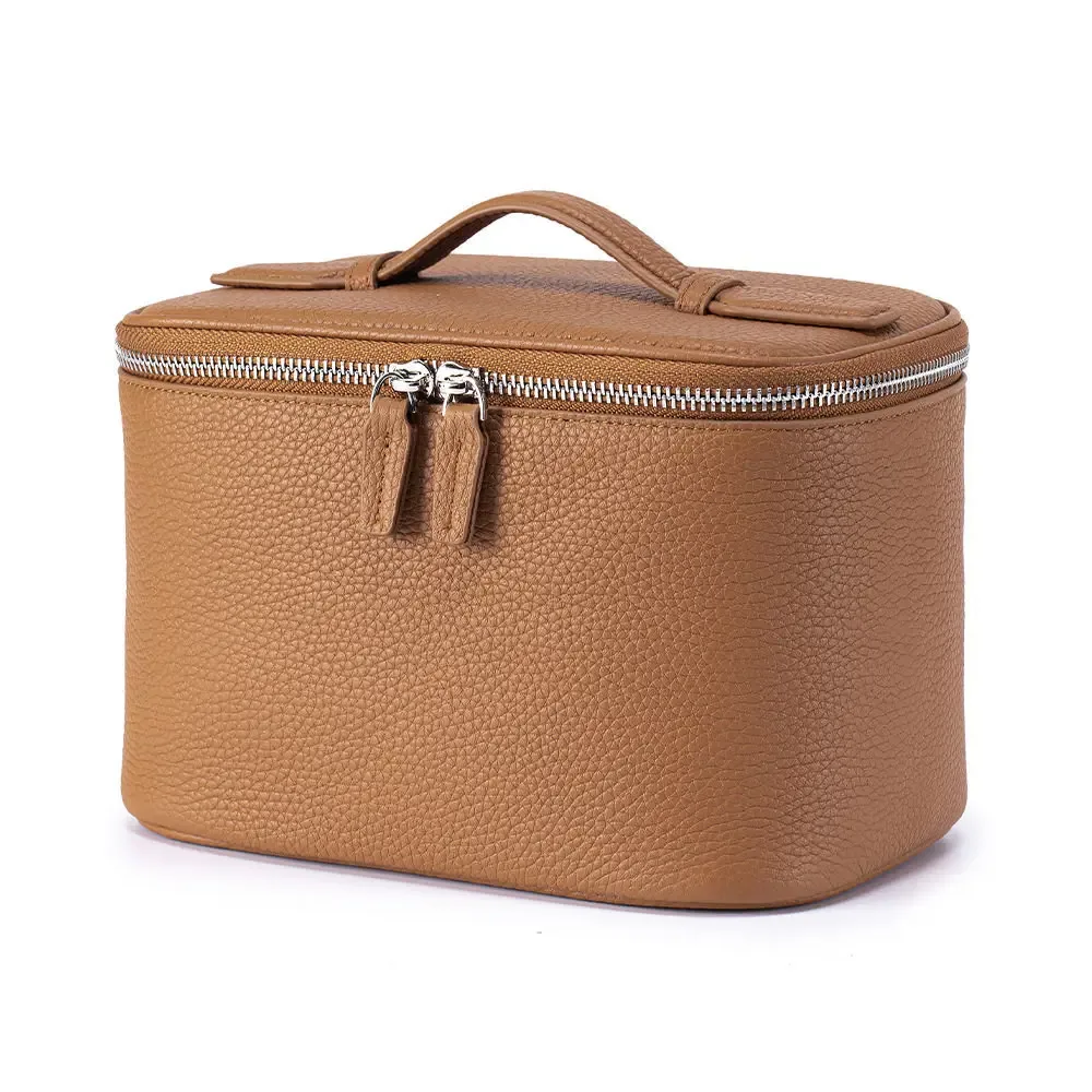 sac à cosmétiques de luxe haut de gamme en cuir de vachette de qualité supérieure, sac de rangement compartimenté de grande capacité, trousse de toilette portable pour femme
