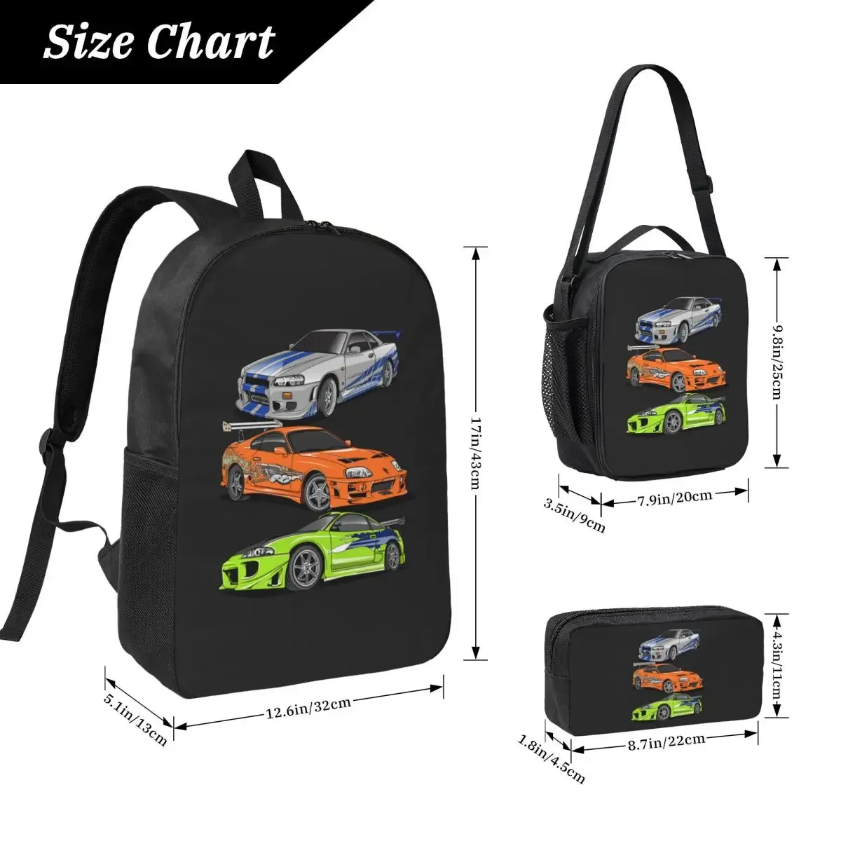 Sac à dos Brian O'connor du film Fast And Furious, sac d'école, sac à bandoulière pour ordinateur, 3 sacs à bandoulière isolés, sac à déjeuner, trousse à crayons