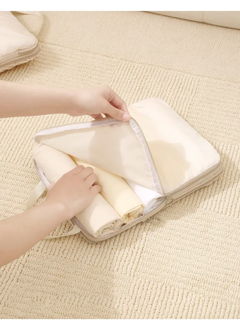ensemble de sacs de rangement pour bagages pour vêtements en forme de cubo compressible et extensible de 4 pièces, en tissu doux et résistant de haute qualité, avec sacs de rangement adaptés aux vêtements, chaussures, cosmétiques et articles de toilette, organisateur de voyage multifonctionnel à fermeture éclair facile à emballer