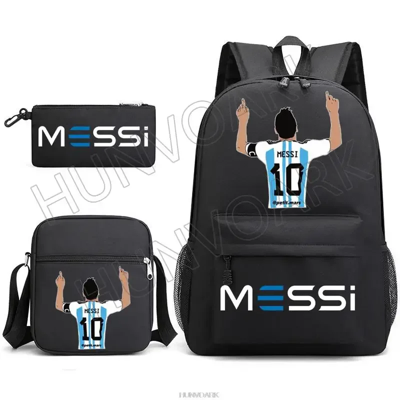 sac à dos super stars messi pour enfants, football, école, voyage, ordinateur portable, adolescents, étudiants, femmes, hommes, 3 pièces