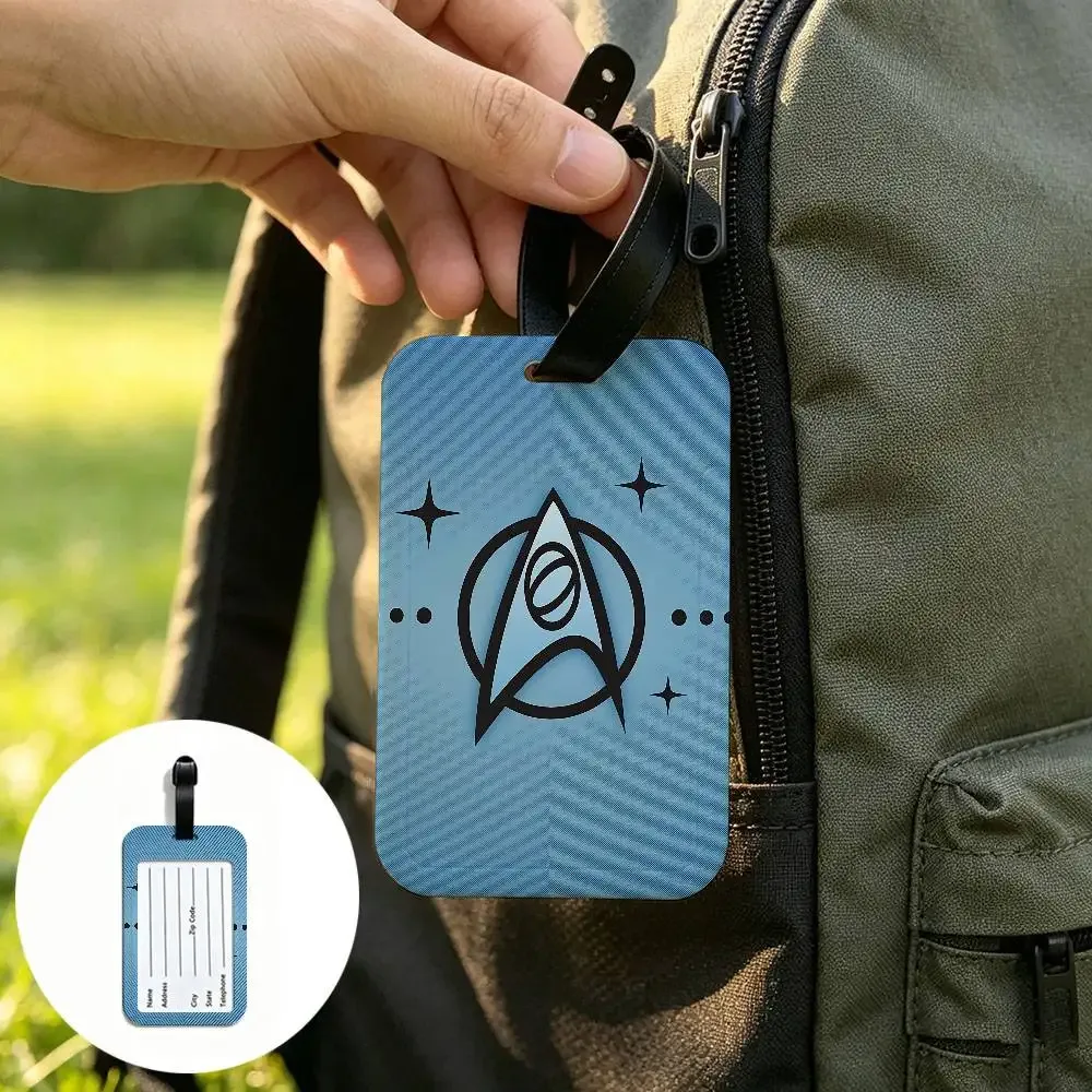 étiquette d'identification de bagage anti-perte en pvc avec logo star t-treks, porte-carte d'informations amovible, étiquette de bagage de voyage