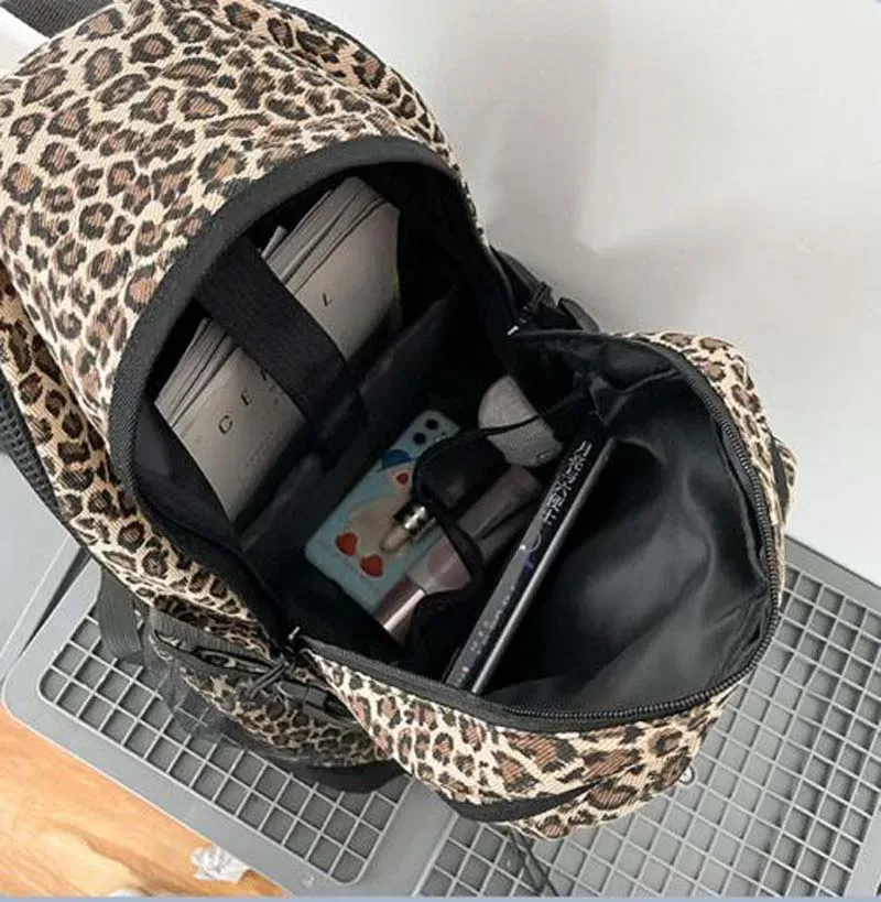 sac à dos de voyage imprimé léopard pour hommes et femmes, style européen, grande capacité, toile étanche, décontracté, double fermeture éclair, sacs à bandoulière, sac d'école