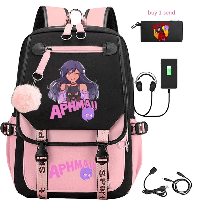 Aphmau-Sac d'école USB Anime SR pour homme, sac à dos étudiant, sac cadeau de voyage
