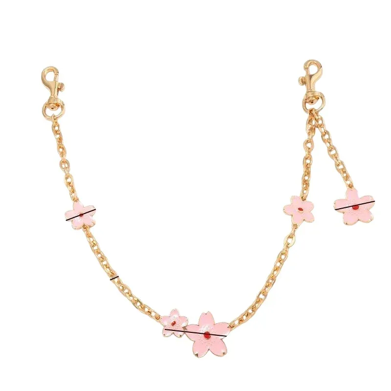 chaîne d'extension dorée à motif de fleurs de cerisier roses pour femmes, accessoires pour sacs à main, sacs fourre-tout et sacs à bandoulière