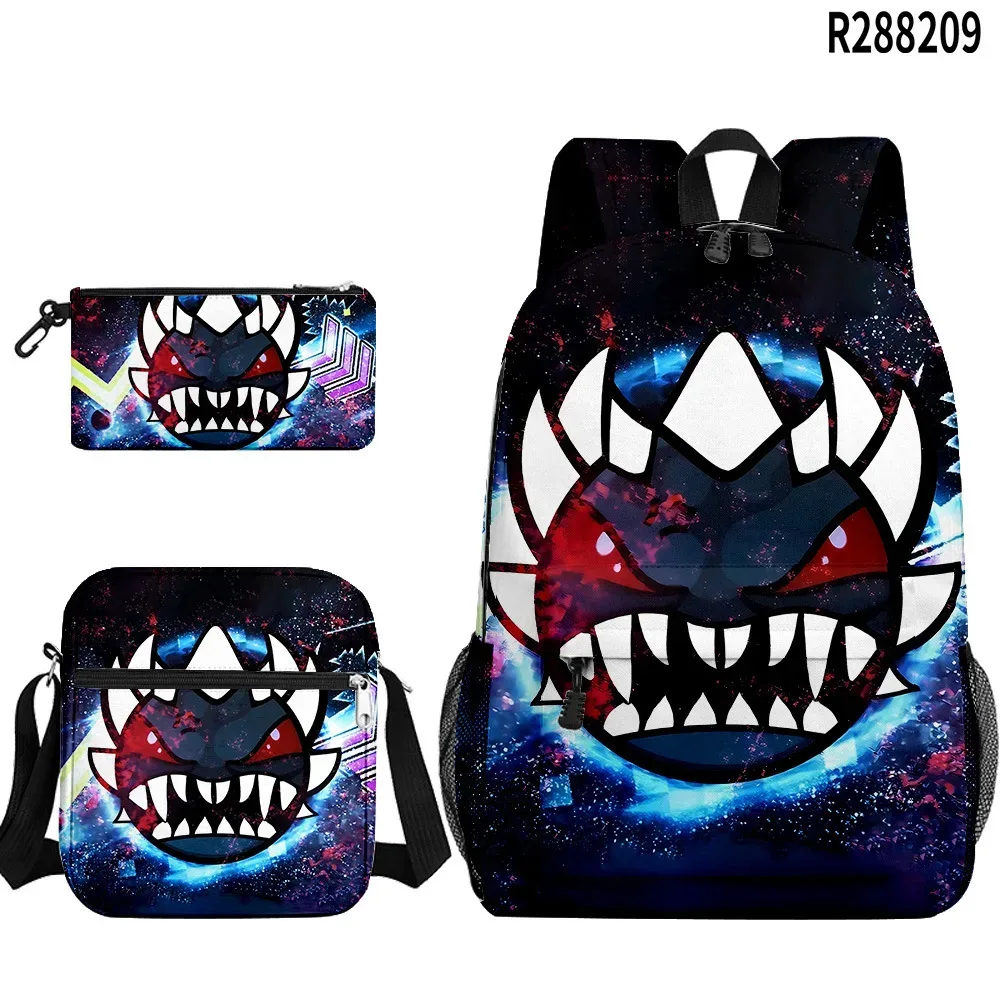 populaire cool geometry dash 3d imprimé 3 pièces/ensemble sacs d'école pour élèves sac à dos pour ordinateur portable sac à dos sac à bandoulière incliné trousse à crayons