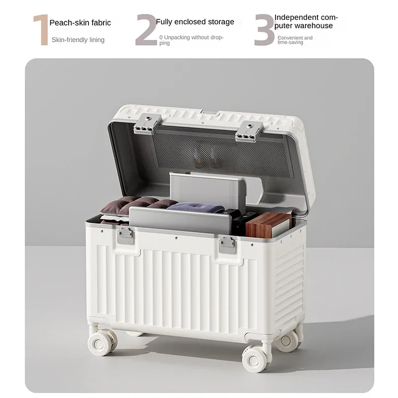 valise cabine en aluminium de 18 pouces, bagage de voyage, valise à roulettes de 20 pouces avec serrure à code, coffret de maquillage, boîte de rangement.