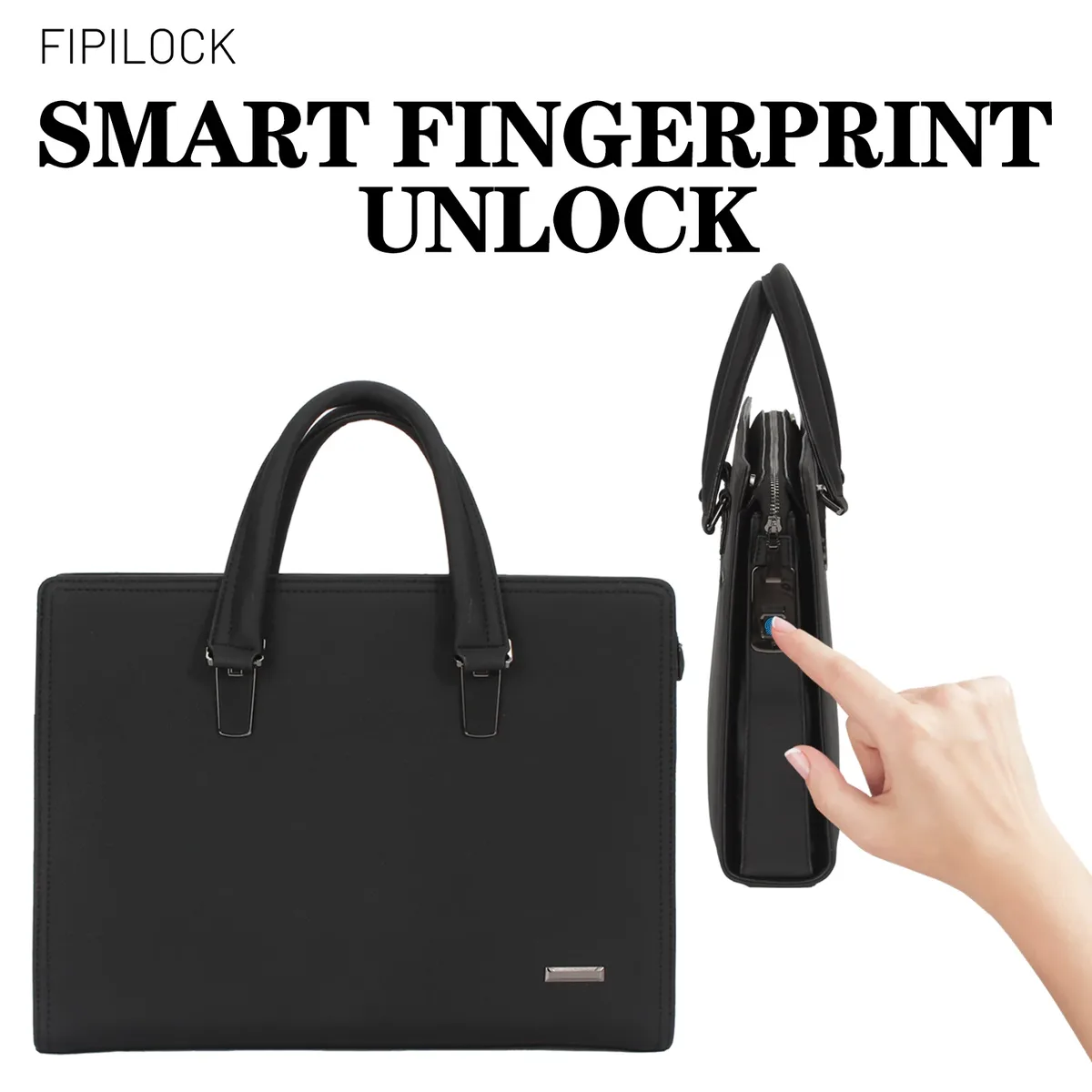 FIPILOCK Sac pour Ordinateur Portable en Cuir, Sacs à Main Rigides de Luxe pour Hommes avec Déverrouillage Intelligent par Empreinte Digitale, Sac d'Affaires pour Bureau