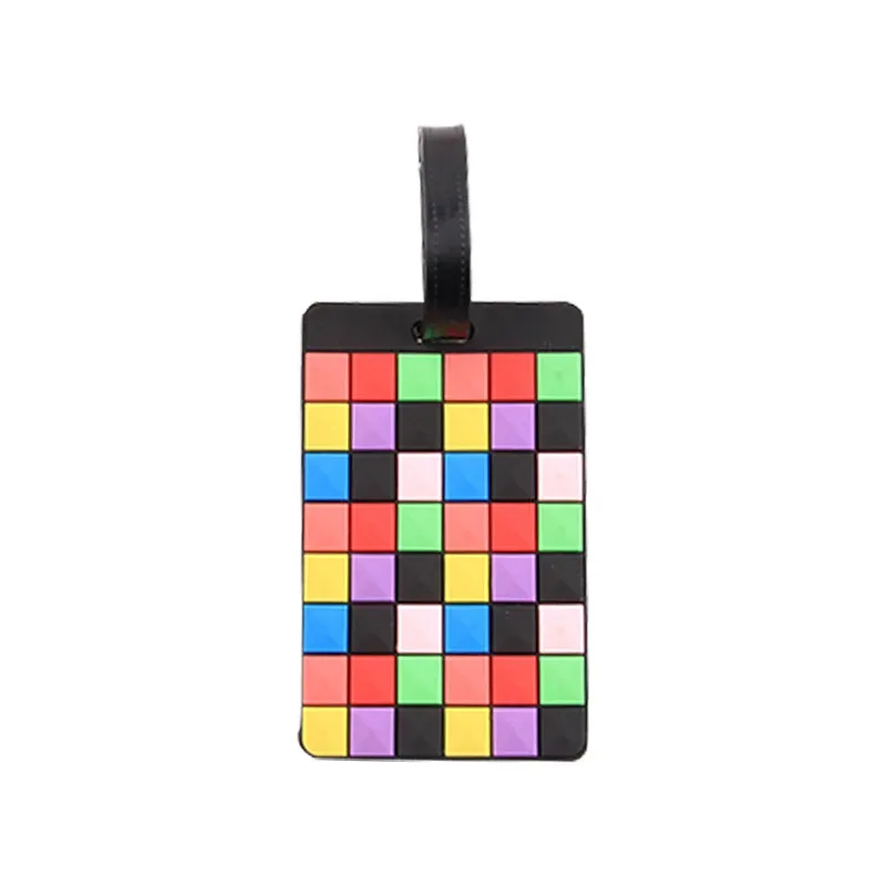 étiquette de bagage imprimée à rayures, puzzle, porte-carte en silicone souple en pvc, passe d'embarquement de dessin animé, étiquettes de bagages d'avion, étiquette de valise