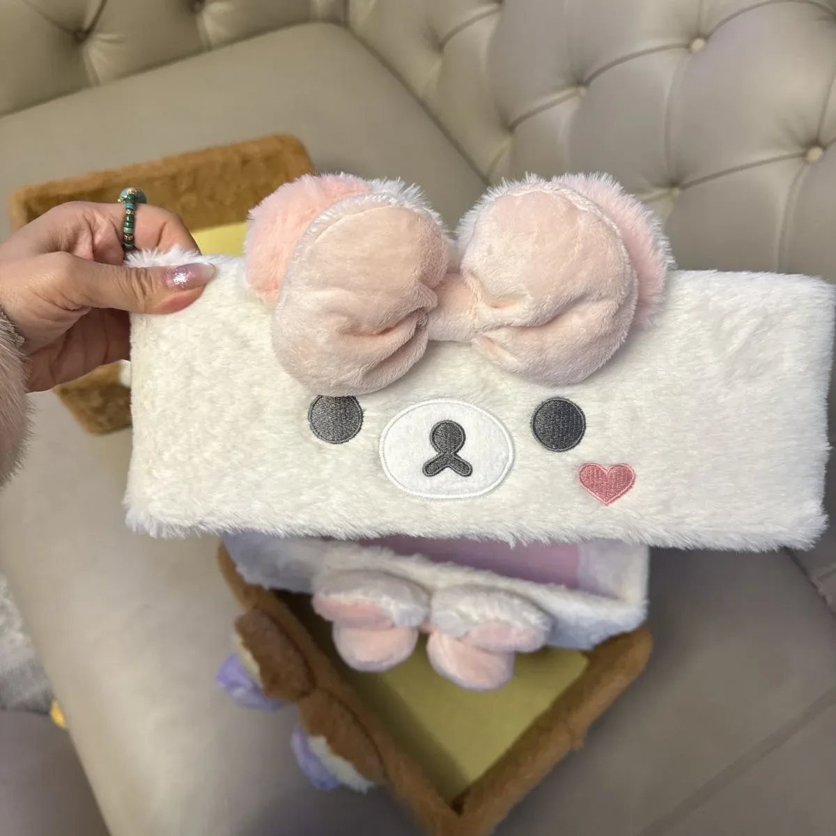 mignon organisateur de bureau en peluche grande taille pour enfants et femmes, motif ours rilakkuma korilakkuma, boîte à maquillage et sacs cosmétiques
