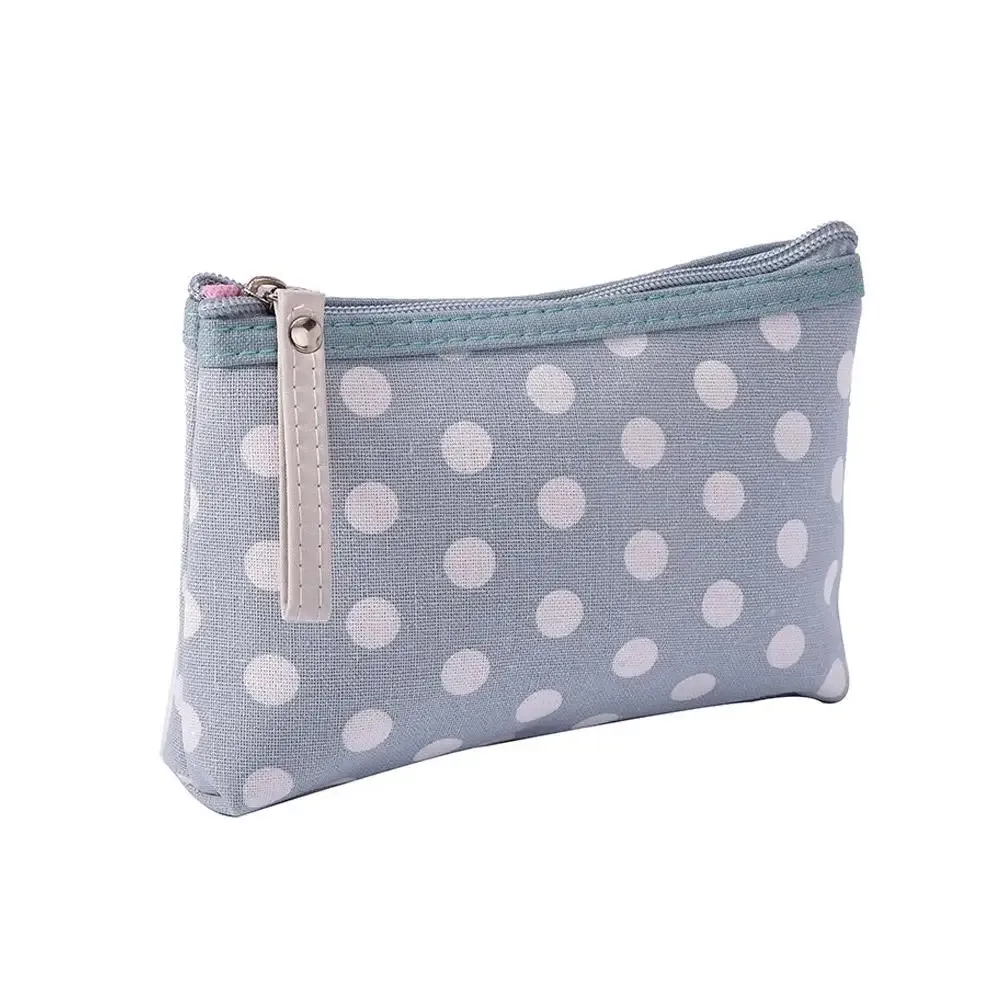 sac de maquillage en toile à pois pour femmes, pochette à cosmétiques, petit sac de rangement portable pour articles de toilette de voyage, sac à clés pour téléphone et cosmétiques