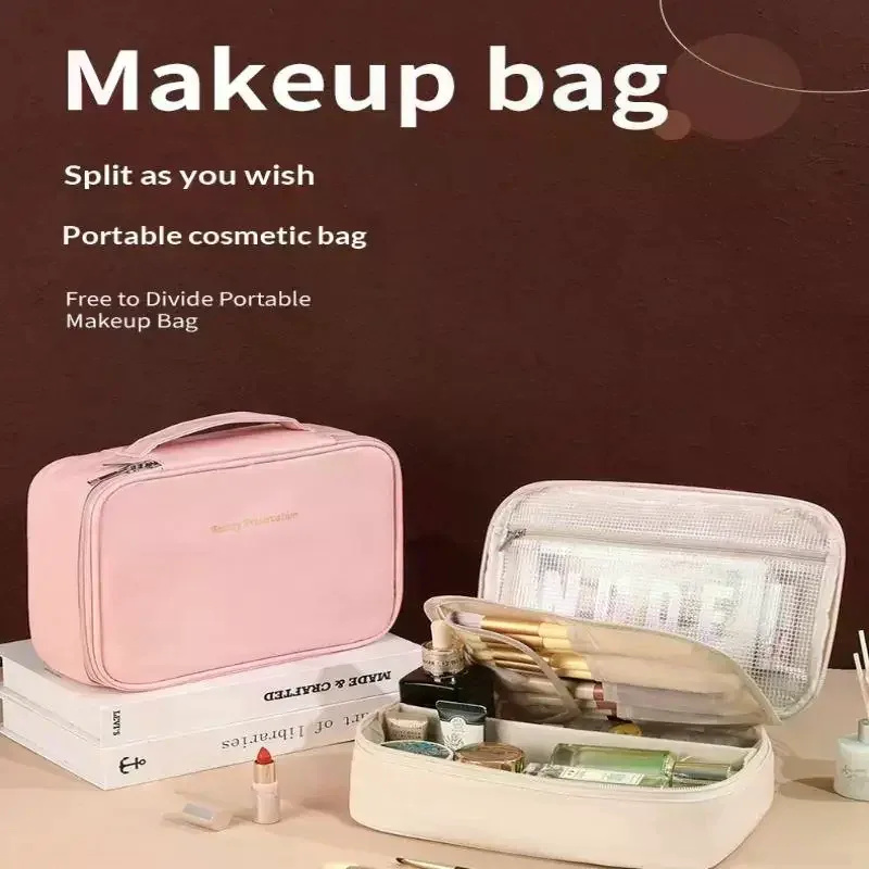 sac à cosmétiques pour femmes, trousse de maquillage à double couche, grande capacité, organiseur de cosmétiques de luxe, essentiels de voyage, sac à cosmétiques pour femmes