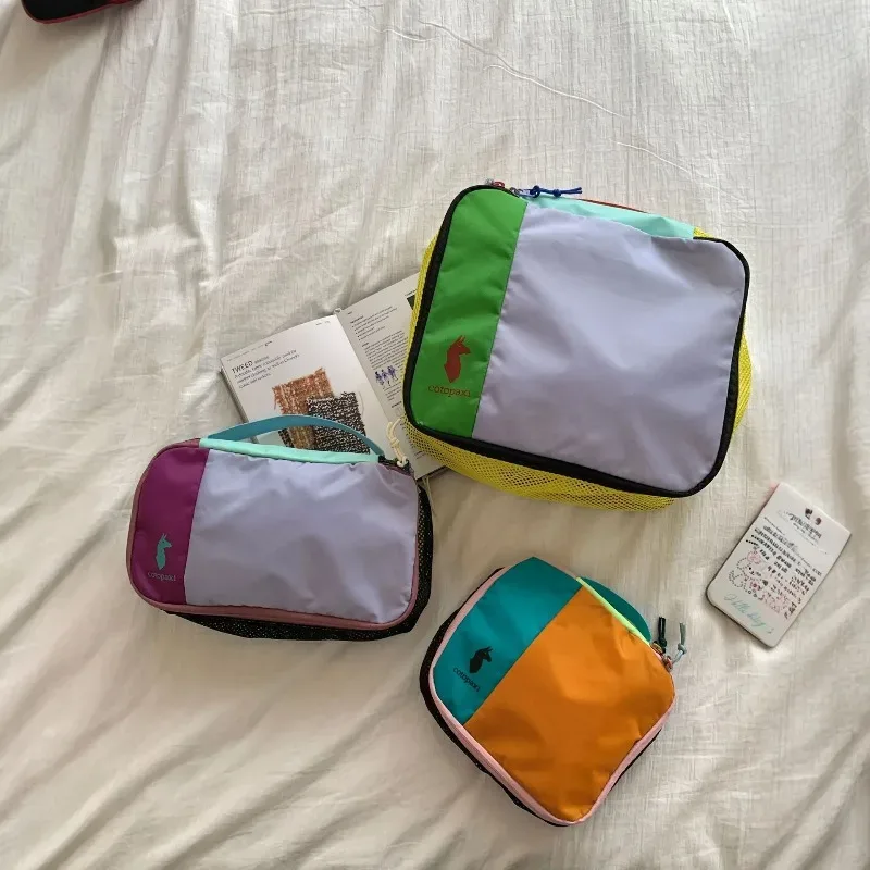 Ensemble de 3 sacs de toilette de voyage multicolores en patchwork, imperméables, portables, pour le rangement des cosmétiques, organisateur de lavage pour la salle de sport en extérieur.