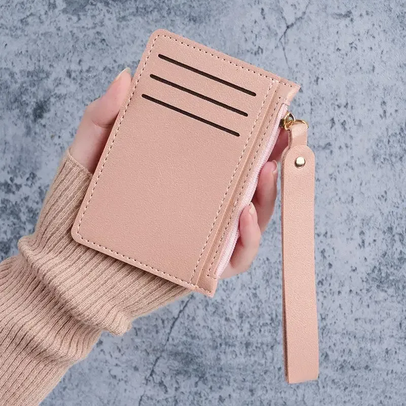mini porte-cartes à fermeture éclair, porte-monnaie mince pour cartes d'identité, organisateur de cartes de crédit, petit porte-monnaie portable ultra-fin et court pour hommes, noir, 1 pièce