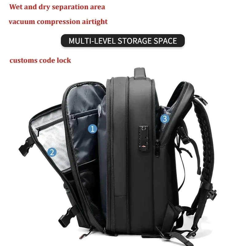 Sac à dos de voyage à compression sous vide pour hommes, pour ordinateur portable 17 pouces, escarpins d'affaires, sac à dos d'école de grande capacité, sac à dos de randonnée élargi