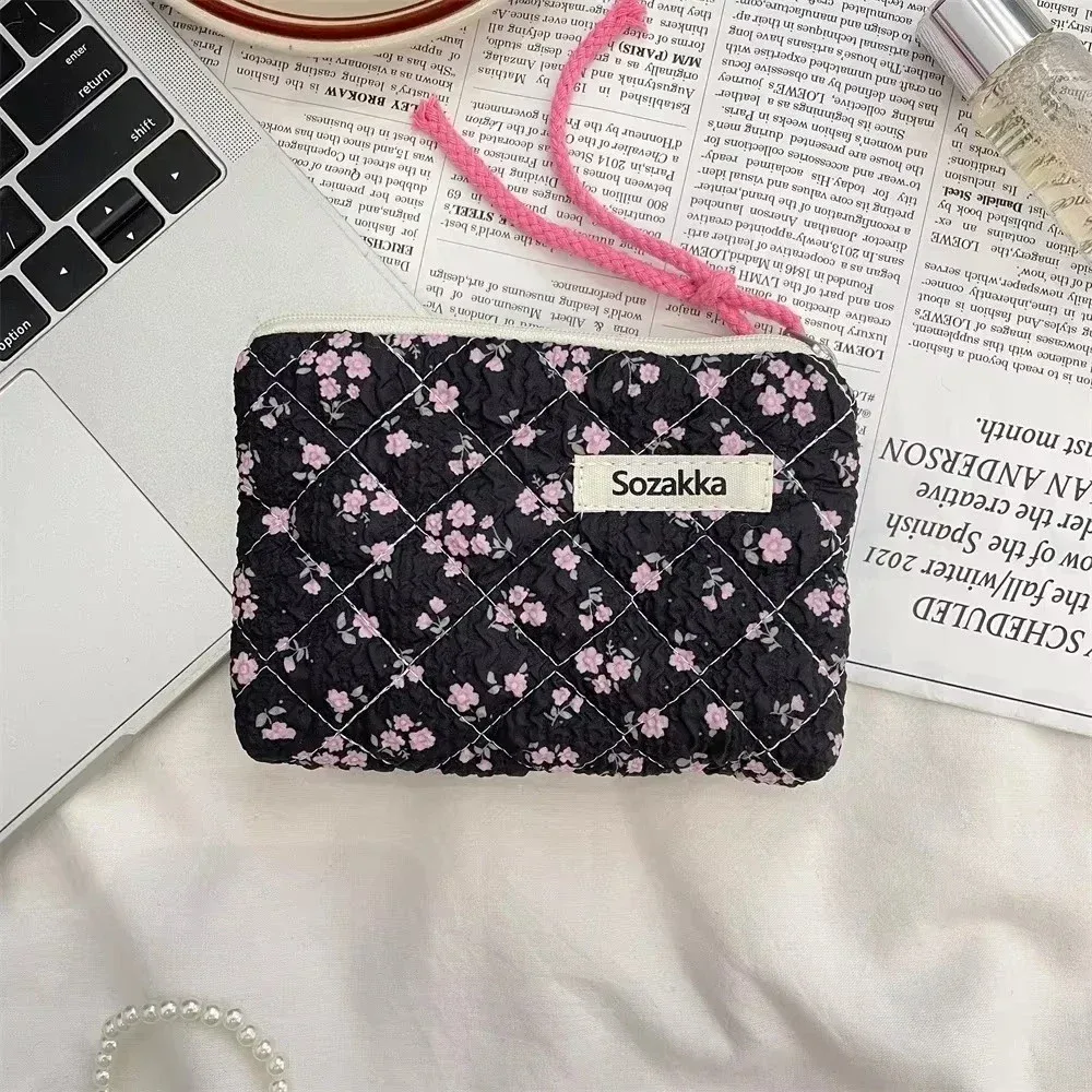 sac de maquillage imprimé en toile pour femmes, mignon, portable, style coréen, petits sacs à cosmétiques, étui de rangement de voyage, trousse de toilette