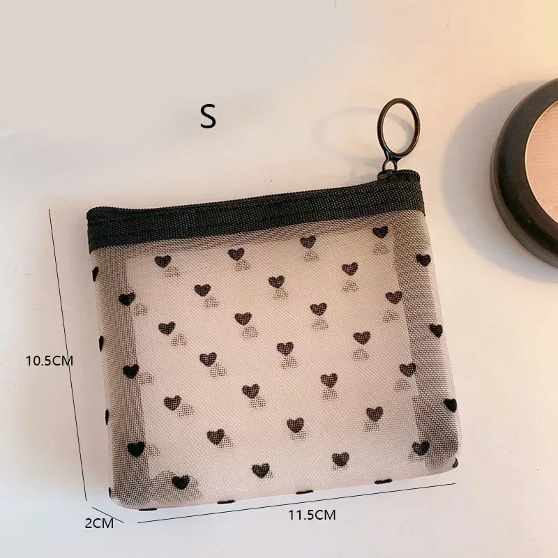 sacs de maquillage de lavage de toilette, trousse de maquillage en maille transparente noire, pochette de rangement, sac à cosmétiques de voyage pour femmes, fermeture éclair décontractée