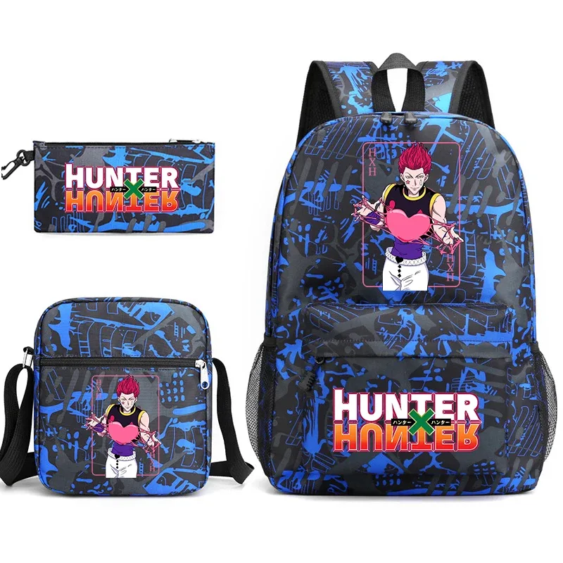 sac à dos d'étudiant imprimé hunter x hunter, sac à bandoulière décontracté, trousse à crayons, ensemble 3 en 1 pour garçons et filles, école