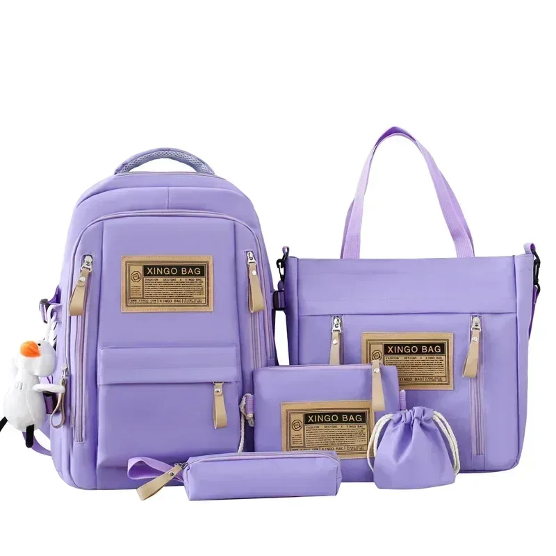 ensemble de 5 pendentifs gratuits, style forêt, version coréenne, sac à dos décontracté pour étudiantes harajuku pour lycéennes, grande capacité