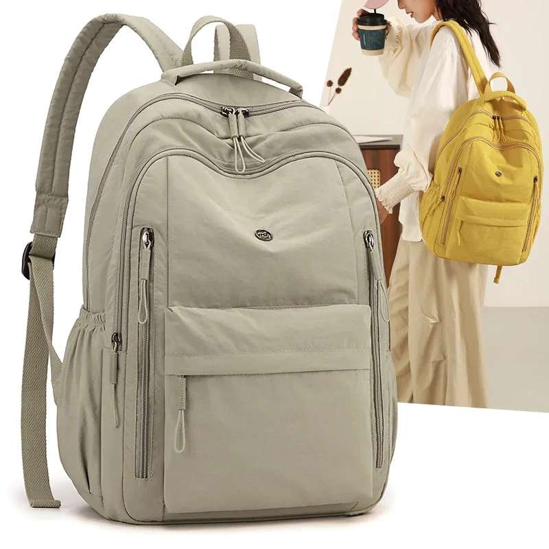 sac à dos décontracté en nylon grande capacité pour femme, multi-couches, tendance, pour voyage, école, camping et randonnée en extérieur