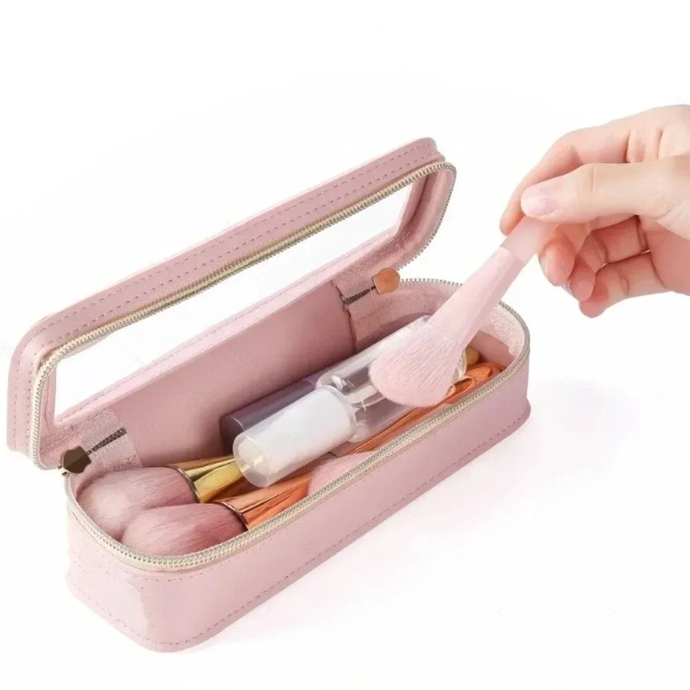 boîte à pinceaux de maquillage en cuir pu, sac à cosmétiques transparent et étanche, pochette de rangement à fermeture éclair de grande capacité, accessoires de voyage