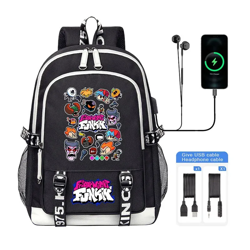 vendredi soir funkin enfants sac à dos haute qualité usb garçon fille sac d'école grande capacité hommes étudiants ordinateur portable sac à bandoulière