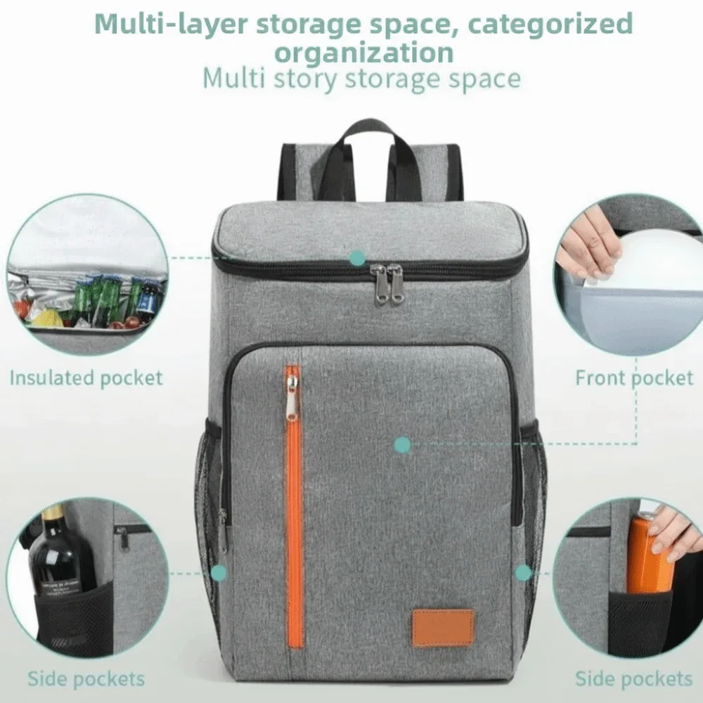 sac à dos isotherme en tissu oxford, double bandoulière, sac repas thermique portable, sac isotherme épais et tendance de grande capacité