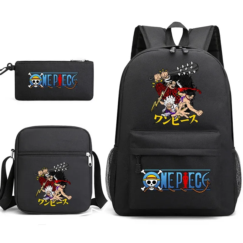 ensemble de sacs à dos d'école 3 en 1 one piece luffy anime pour garçons et filles avec trousse à crayons et sac à bandoulière