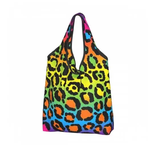 sac de courses pliable imprimé léopard coloré pour hommes et femmes, sac fourre-tout portable, sacs d'épicerie recyclables, extérieur, taille unique