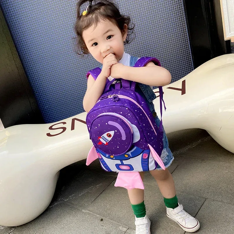 enfants dessin animé fusée sac à dos maternelle anti-perte cartable enfant sacs d'école préscolaire bébé enfant en bas âge sac avec corde de traction