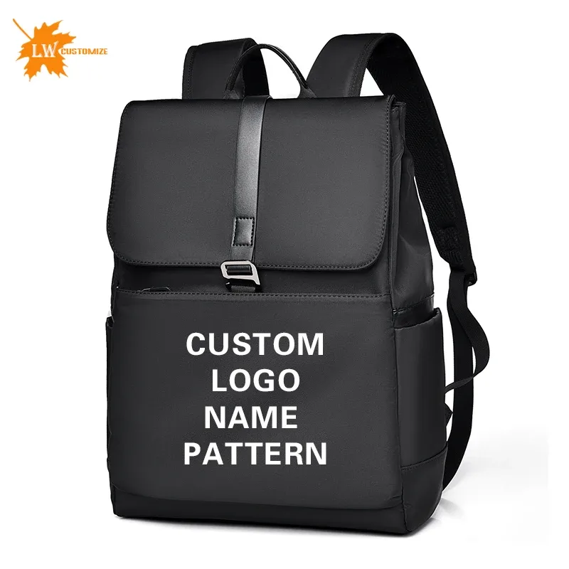 Sac à dos de loisirs étanche avec logo imprimé, sac à dos d'ordinateur d'affaires minimaliste, motif de nom imprimé, vente en gros