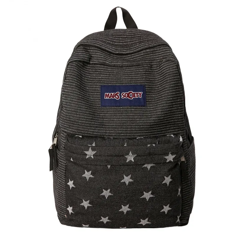 sac à dos en jean de style coréen avec rayures et étoiles colorées, adapté aux étudiantes, polyvalent pour les trajets quotidiens