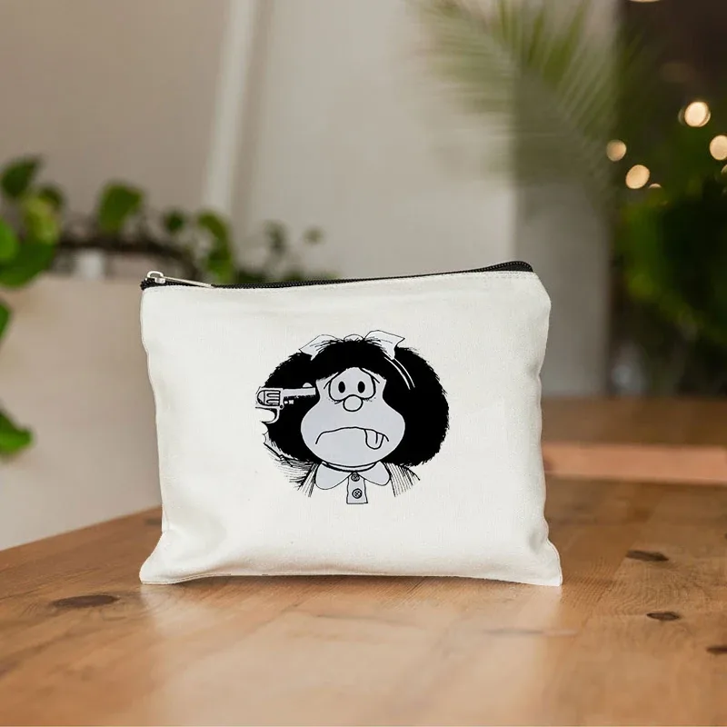 mafalda mignon anime cosmétique trousse de maquillage crayon organisateur fermeture éclair kawaii maquillage pochette sac à main voyage trousses de toilette cadeau
