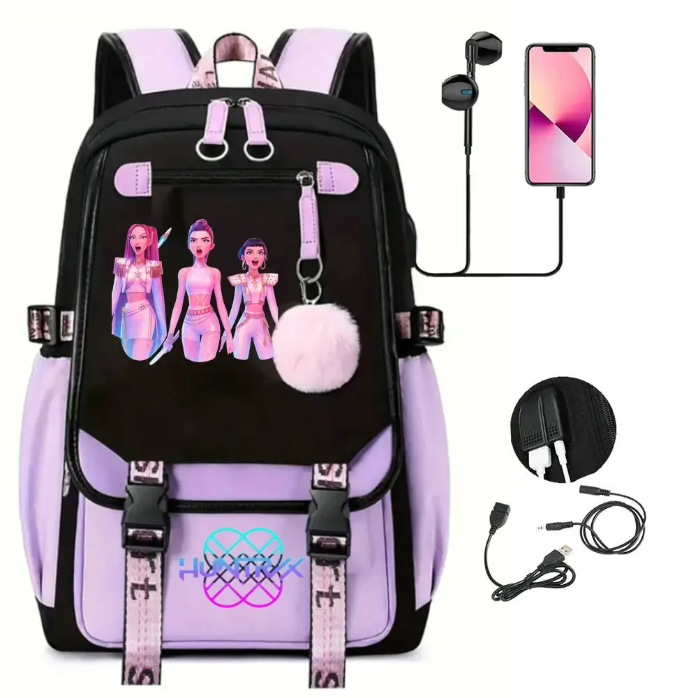 sac à dos kpop demon hunters, noir et rose, grande capacité, pour le quotidien, les voyages en plein air, rangement pratique, cadeaux de vacances