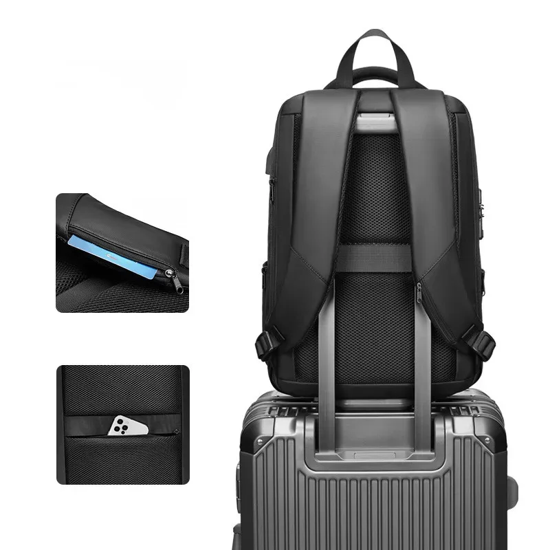 sac à dos pour ordinateur portable 15.6 pouces pour hommes, sac de voyage extensible, étanche, antivol, sac à dos d'affaires, chargeur usb, coque rigide abs