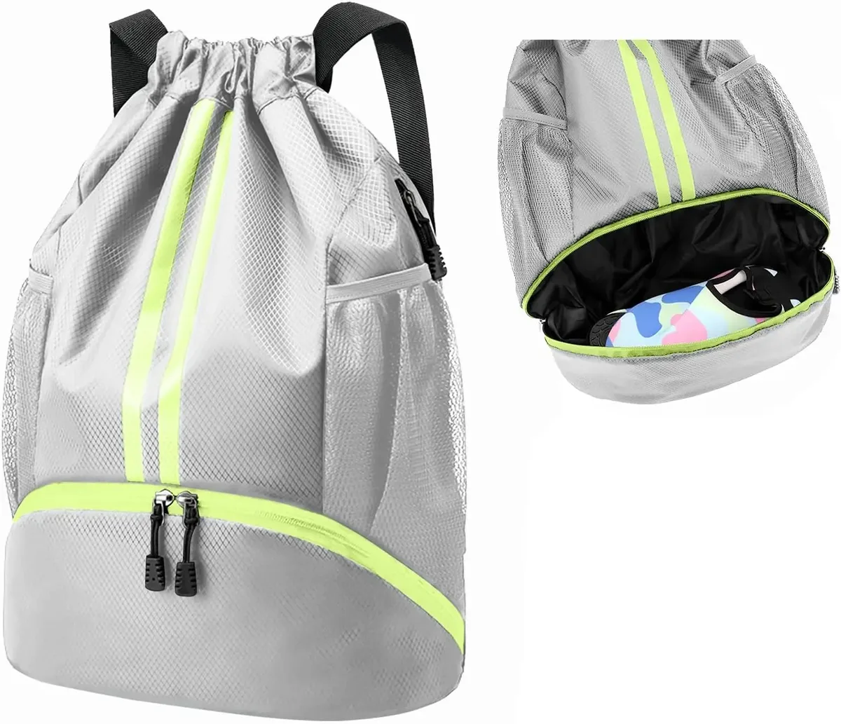 Sac de sport à cordon avec compartiment à chaussures, grand sac de gym pour le basketball et la natation, avec séparation sec/humide