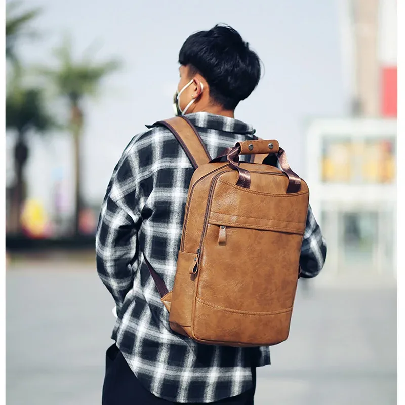 sac à dos étanche vintage pour hommes, sacs d'école de luxe, sacs à dos décontractés en cuir pu, sacs à dos de voyage rétro, sac pour ordinateur portable 15.6 pouces