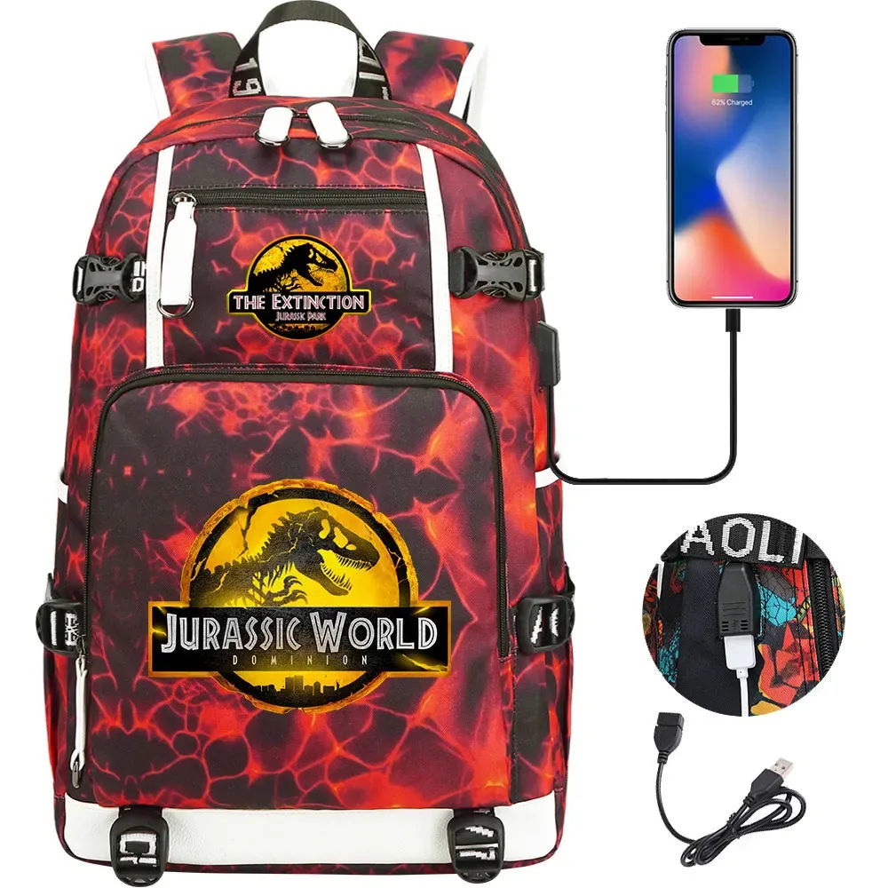 jurassic park world dinosaure sac à dos usb grande capacité étudiant mochila femmes hommes ordinateur portable garçon fille enfants retour à l'école livre sacs